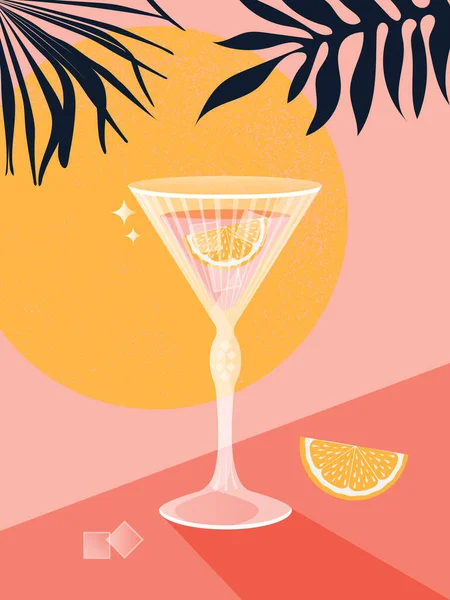 Tropical Modern Banner Summer Vibe Transparent Elegant Glass Drink Ice — Stock Photo, Image