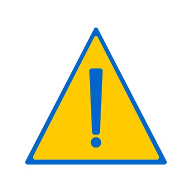 Beyaz arkaplanda üçgen çerçeveli ünlem işareti simgesi izole edildi. Dikkat sembolü mavi ve sarı. Tehlike uyarısı. Vektör.