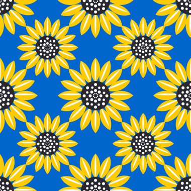 Ayçiçeği. Tekstil, kumaş ve dekoratif kağıt için hoş, pürüzsüz desen. Vektör.