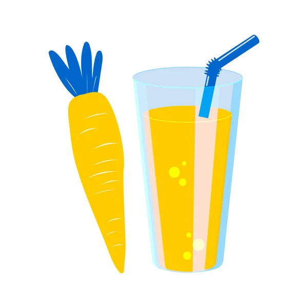 Морковный Сок Стеклянном Прозрачном Стакане Соломой Овощем Здоровый Напиток Белом — стоковый вектор