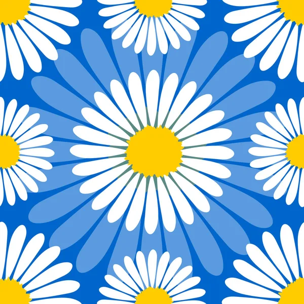 Witte Kamille Bloem Een Blauwe Achtergrond Naadloos Schattig Patroon Voor — Stockvector