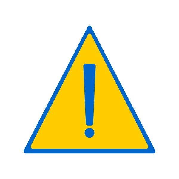 白い背景に隔離された三角形のフレーム内の感嘆符アイコン 青と黄色の注意シンボル 危険警報だ ベクトル — ストックベクタ