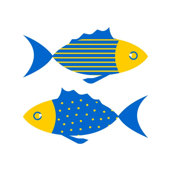 Cute Niebiesko Żółta Ryba Białym Tle Szablon Pocztówki Poduszkę Dekoracyjną — Wektor stockowy