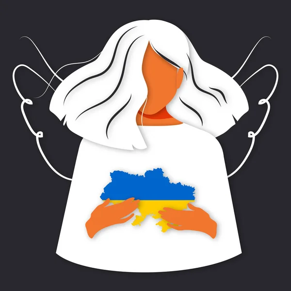 Карта України Жовтим Синім Кольорами Національного Прапора Руках Білого Ангела — стоковий вектор
