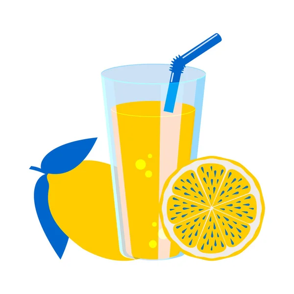 Lemon Citrus Juice Glass Transparent Glass Straw Slice Exotic Fruit — Stock Vector