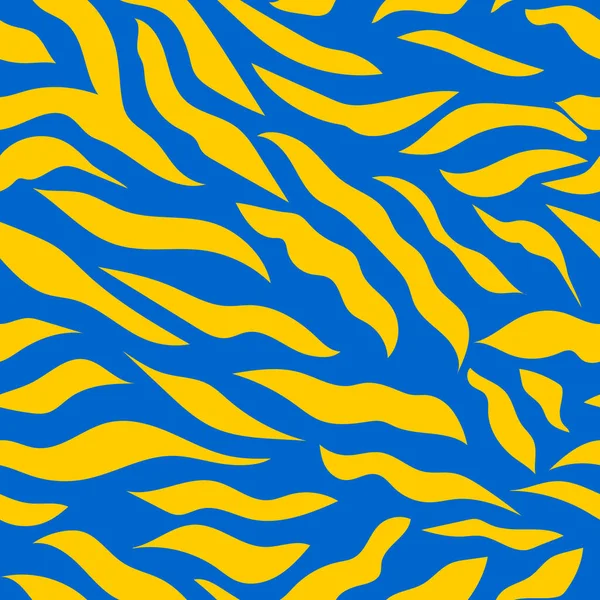 Gelbe Wellenstreifen Auf Blauem Hintergrund Nahtloses Modernes Zebramuster Für Trendige — Stockvektor