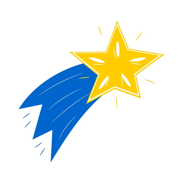 青い尾を持つ黄色の星 白色の背景に孤立した彗星 ベクトル — ストックベクタ