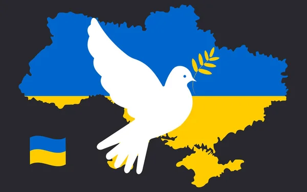 Белый Голубь Мира Карта Украины Национальным Флагом Синего Желтого Цветов — стоковый вектор