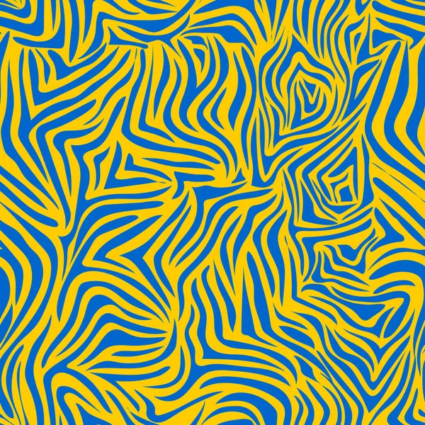 Blaue Wellenstreifen Auf Gelbem Hintergrund Nahtloses Modernes Zebramuster Für Trendige — Stockvektor