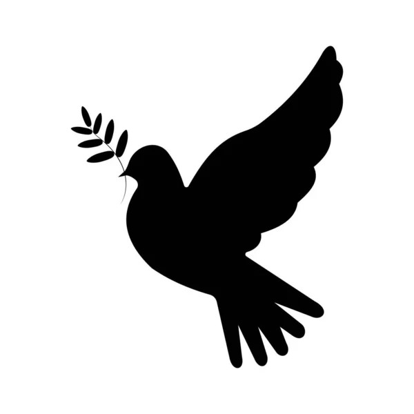 Значок Голубя Веткой Птица Черная Белом Фоне Изолирована Символ Мира — стоковый вектор