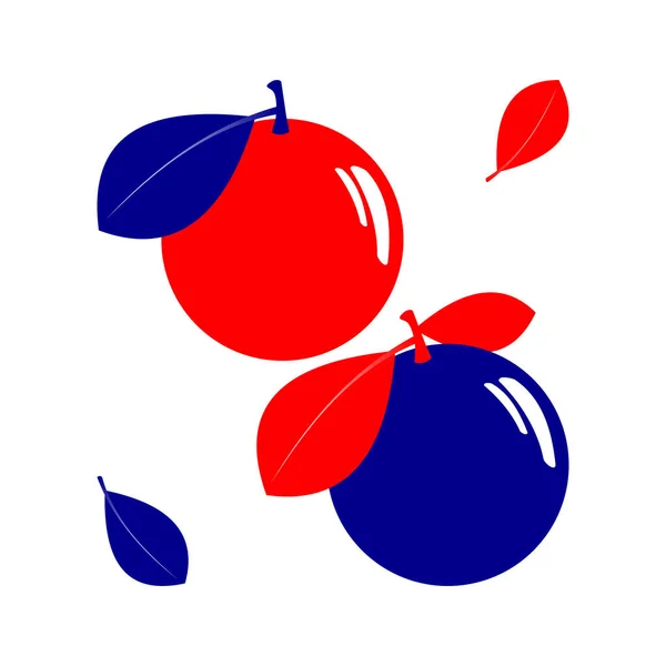 リンゴとトロピカルオレンジ 白を基調とした青と赤の果実 ベクトルグラフィックス — ストックベクタ