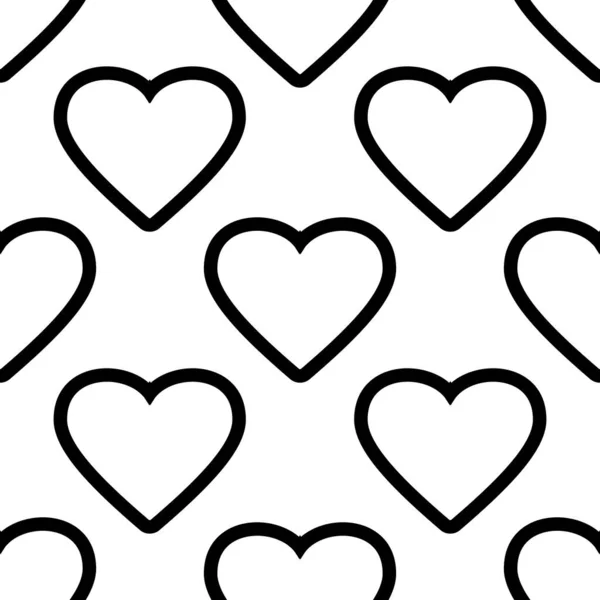 Czarny Zarys Serce Białym Tle Bezproblemowy Romantyczny Wzór Tekstylia Plakat — Wektor stockowy