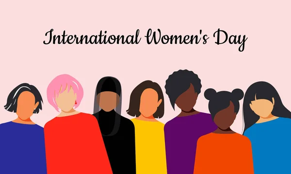 Día Internacional Mujer Mujeres Diferentes Nacionalidades Religiones Unen Lucha Por — Vector de stock