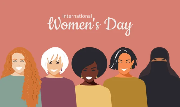 여성의 International Womens Day 분홍색 배경이다 종교를 여성들의 여성들은 그들의 — 스톡 벡터