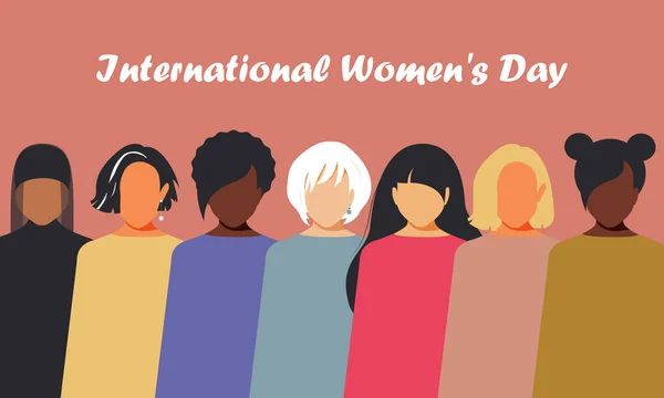 Uluslararası Kadınlar Günü Farklı Milletlerden Dinlerden Kadınlar Eşit Haklar Mücadelesinde — Stok Vektör