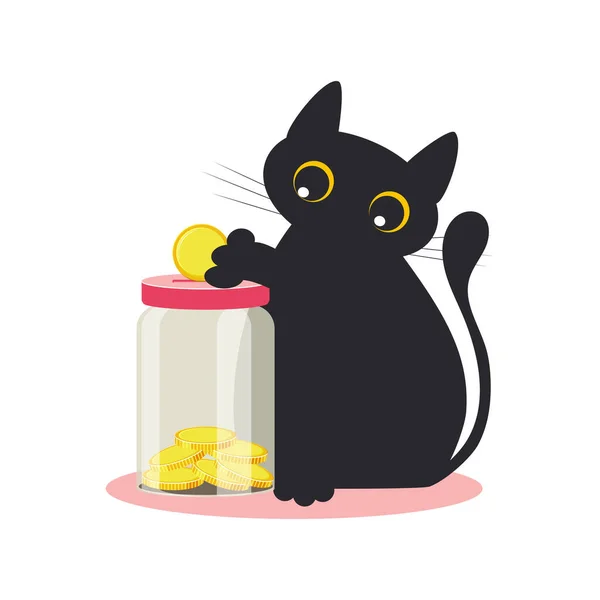 Spenden Und Unterstützung Sparschwein Und Schwarze Süße Katze Glasgefäß Mit — Stockfoto