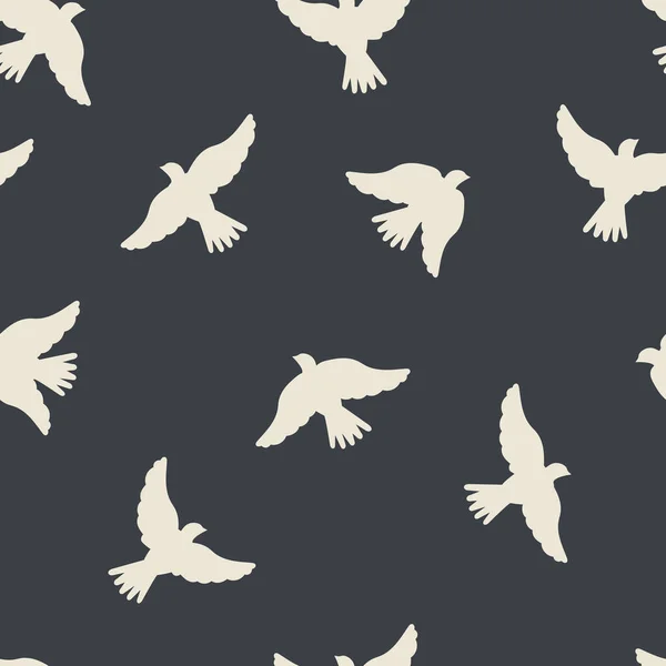 Vita Fåglar Svart Bakgrund Bildar Ett Sömlöst Mönster För Moderna — Stockfoto
