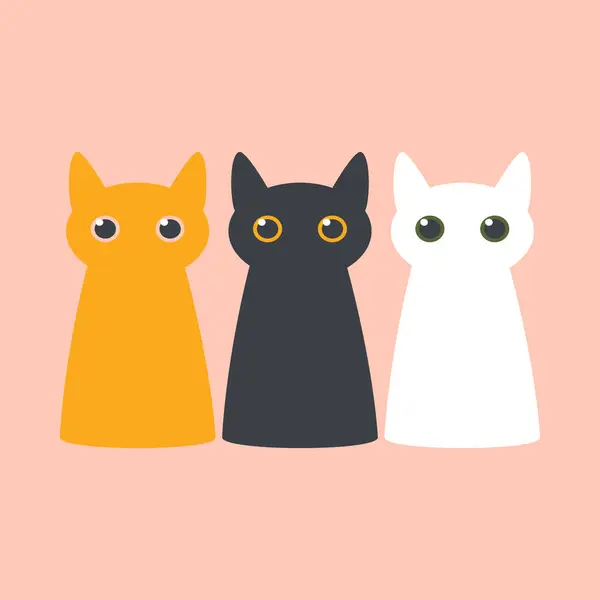 Three Cute Cartoon Cats Big Eyes Isolated Light Pink Background — Stock Photo, Image