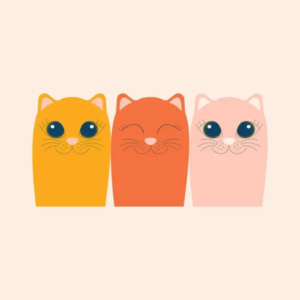Três Lindos Gatos Desenhos Animados Isolados Fundo Rosa Claro — Fotografia de Stock