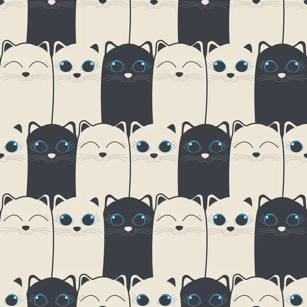 Emotional black and white cats with big eyes create a cute modern seamless pattern with pets for textiles.