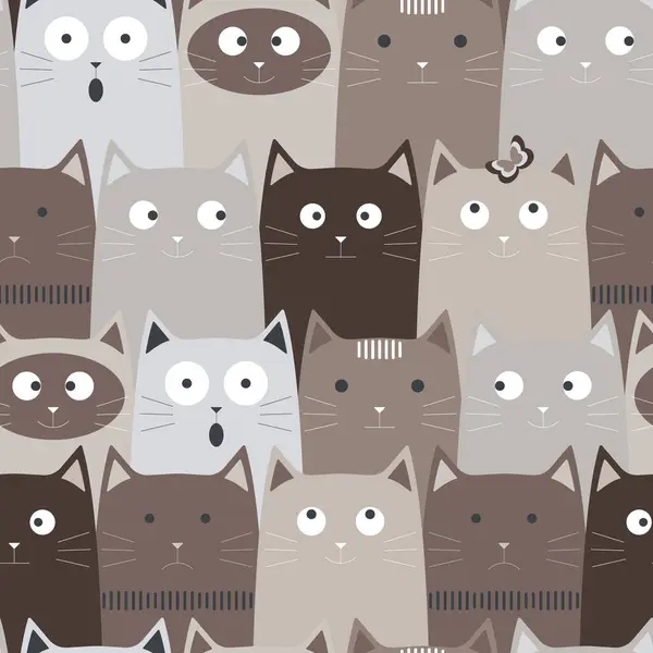 感情的な灰色の猫は織物のためのペットが付いているかわいい現代継ぎ目が無いパターンを作成します — ストック写真