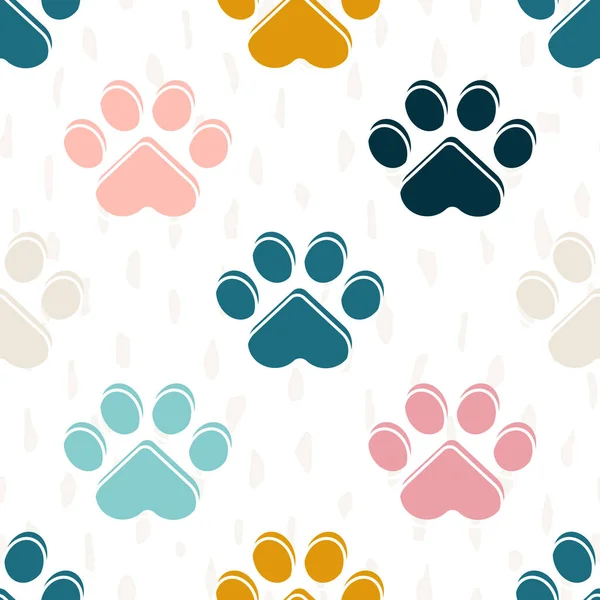 Paws or footprints of cats and dogs on a white background create a cute seamless pattern for fashion fabrics.