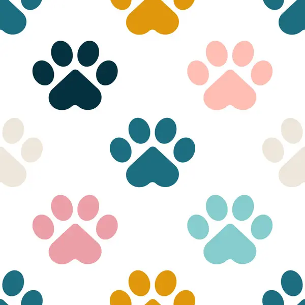 Paws Footprints Cats Dogs White Background Create Cute Seamless Pattern — Stock Photo, Image