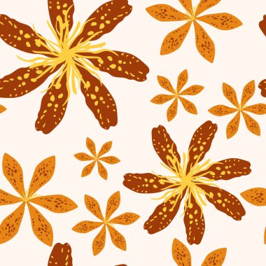 Renkli modern tropikal sanat geleceğin soyut sanatsal benekli çiçekleri açık pembe arka planda. Moda kumaşları için kusursuz botanik desen. Vektör.
