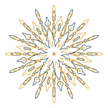 Rastgele radyal taç yapraklarının bir kar tanesi oluşturmasının etkisi. Yastık, giysi ve iç dizayn için soyut dairesel desen. Vektör.