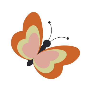 Beyaz arka planda renkli kanatları olan sevimli bir kelebek. Vektör.