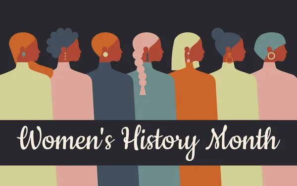 Miesiąc Historii Kobiet Kobiety Różnym Wieku Narodowości Wyznaniach Spotykają Się — Wektor stockowy