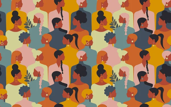 Женщины Разных Национальностей Вместе Образуют Бесшовный Шаблон Текстиля — стоковое фото
