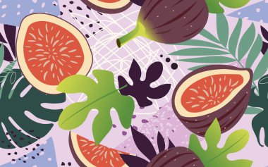 Bitkilerin, incirlerin ve tropikal yaprakların oryantal arkaplanı güzel, çağdaş, pürüzsüz bir desen oluşturur.. 