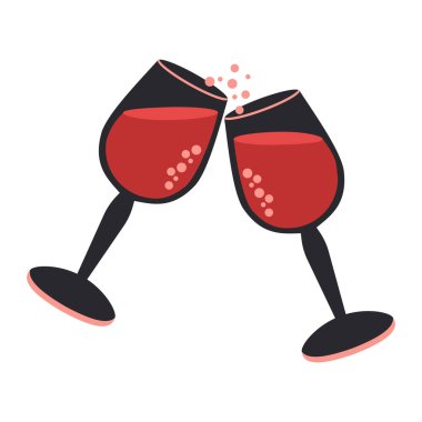 Köpüklü bir içecekle bir çift kristal bardak şenlikli şampanyayı beyaz arka planda serpiştirir. Vektör.