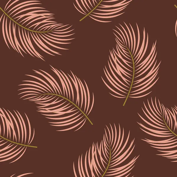 Kahverengi arkaplanda pembe dekoratif tropikal palmiye yaprakları var..