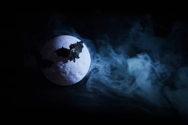 Хэллоуин Жуткая Темная Ночь Полная Луна Летучие Мыши — стоковое фото