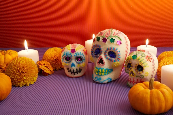 Dia Los Muertos День Мертвого Черепа Свечами Цветами Кемпасучиль — стоковое фото