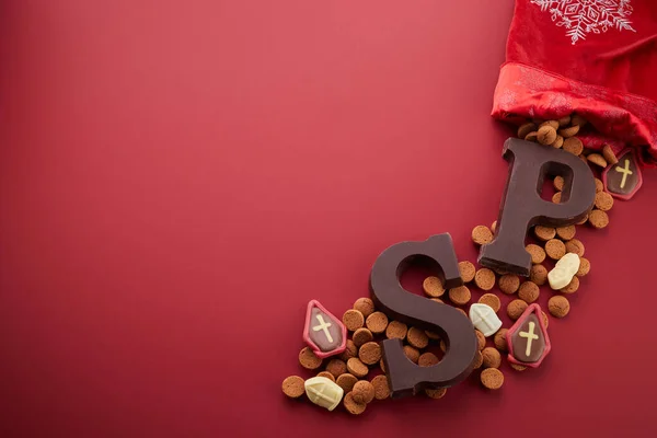 Vacanza Olandese Sinterklaas Sfondo Con Dolci Tradizionali Lettera Cioccolato — Foto Stock