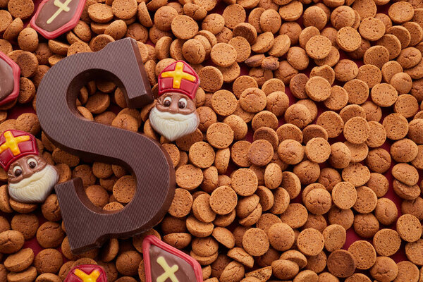 Dutch holiday Sinterklaas background with traditional sweets and chocolate letter