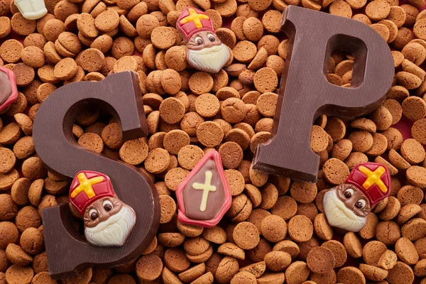 Голландське Свято Sinterklaas Тло Традиційними Солодощами Шоколадним Листом — стокове фото