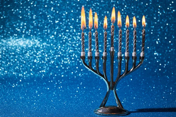 Férias Judaicas Hanukkah Fundo Com Menorah Tradicional Candelabros Velas — Fotografia de Stock