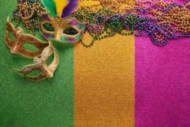 Mardi gras, Venetian or Carnivale mask on on a tricolor shining background. High quality photo