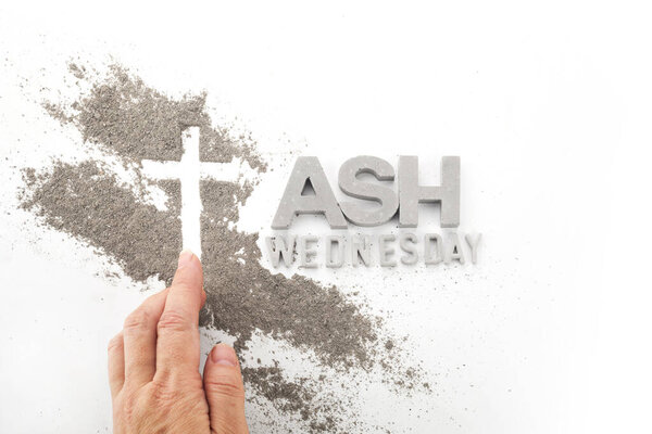 Cross made of ashes, Ash Wednesday, Lent season abstract background