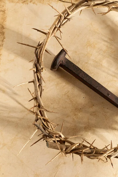 Jesus Crown Thorns Hřebík Starém Grunge Pozadí Retro Styl Ročníku — Stock fotografie