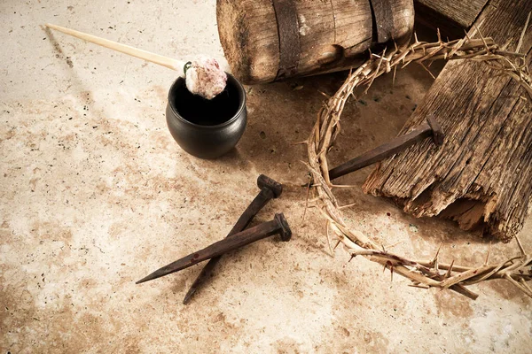 Mesih Çarmıha Gerilmesi Çarmıhta Çivi Dikenli Taç — Stok fotoğraf