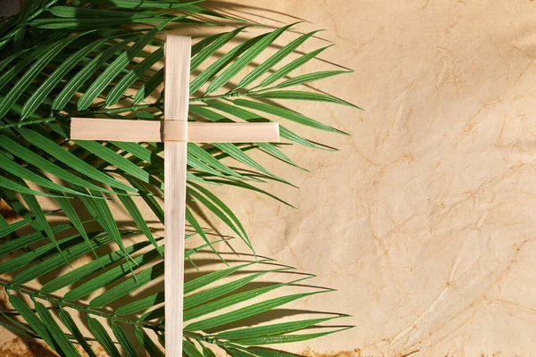 Palmsonntag Hintergrund Kreuz Und Palme Auf Vintage Hintergrund — Stockfoto