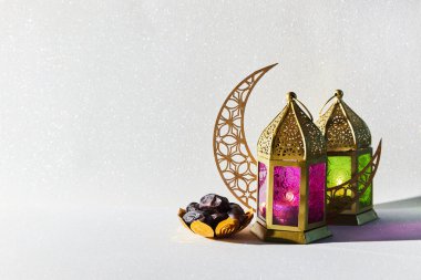 Muslim Holy Month Ramadan Kareem - Ornamental Arabic Lantern With Burning Candle.