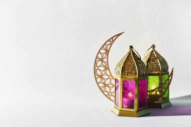 Muslim Holy Month Ramadan Kareem - Ornamental Arabic Lantern With Burning Candle.