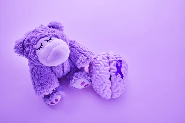 Фиолетовый День День Осознания Эпилепсии Игрушка Фиолетовой Лентой — стоковое фото