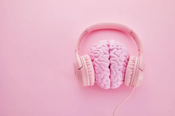 Muziekhersenen Muziektherapie Menselijk Brein Met Hoofdtelefoon — Stockfoto